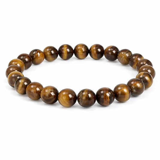 Rgyan Natural Tiger Eye Bracelet 8mm – Original Golden Brown Tiger Eye Stone Crystal for Men & Women | Protection, Confidence, Wealth & Good Luck | Adjustable Reiki Healing Crystal