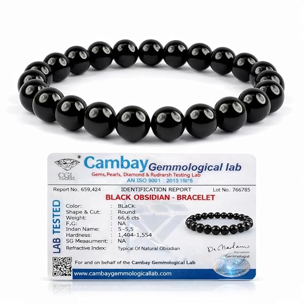 Rgyan Natural Black Obsidian Bracelet 8mm – Original Crystal Stone Beads | Protection, Strength & Negative Energy Shield | Reiki Healing & Meditation | Unisex Adjustable Size