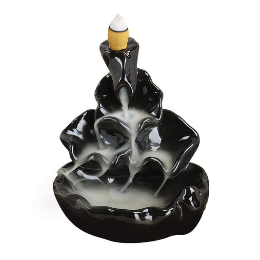 Rgyan Handmade Ceramic Backflow Waterfall Incense Burner for Home Yoga Aromatherapy Relaxation