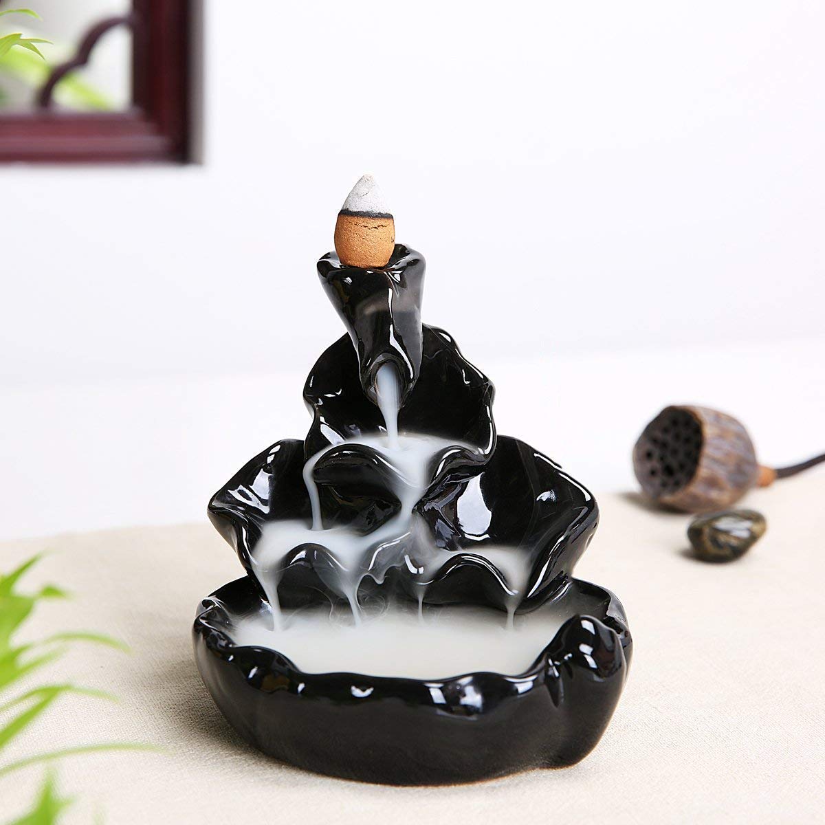 Rgyan Handmade Ceramic Backflow Waterfall Incense Burner for Home Yoga Aromatherapy Relaxation