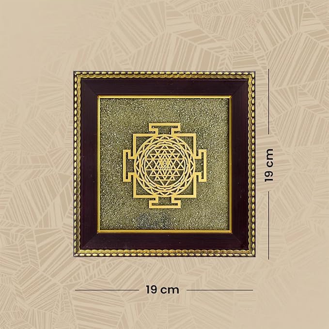 Rgyan, SAMRIIDHHII Shree Yantra on Raw Pyrite Frame – Certified Pyrite Stone Vastu Wall Frame for Wealth, Abundance & Prosperity (19x19 cm)