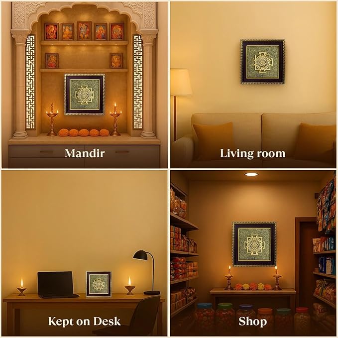 Rgyan, SAMRIIDHHII Shree Yantra on Raw Pyrite Frame – Certified Pyrite Stone Vastu Wall Frame for Wealth, Abundance & Prosperity (19x19 cm)