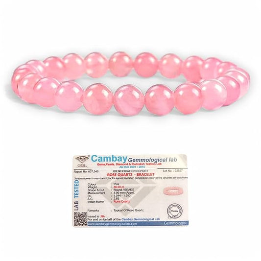 Rgyan Natural Rose Quartz 8mm Bracelet – Original Pink Healing Crystal Stone for Love & Emotional Balance | Adjustable Elastic Bracelet | Unisex for Men & Women