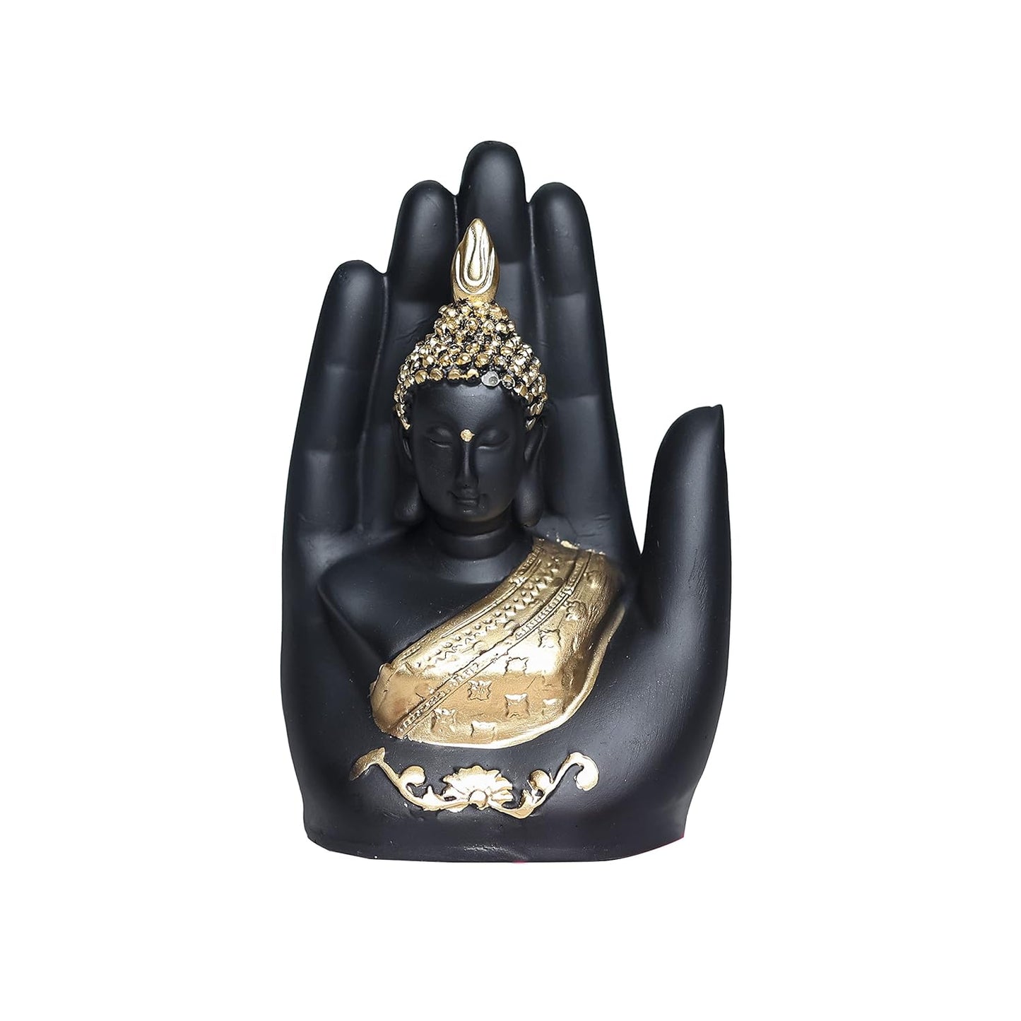 Rgyan Black Handcrafted Palm Buddha showpiece Polyresin Figure for Indoor Decoration