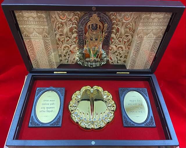 Rgyan Ram Lalla  24K Gold Plated Religious Frame Photo Frame with Charan Paduka Return Gifts for Home Puja Office