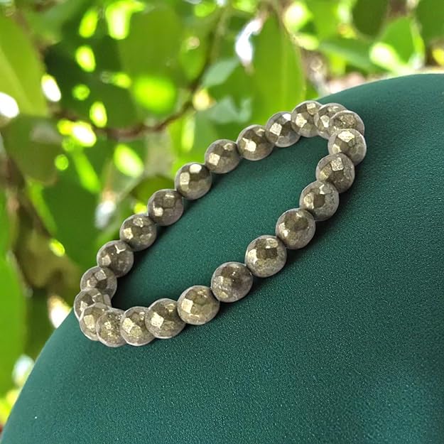 Rgyan, Natural Pyrite Bracelet 8mm – Diamond Cut Faceted Beads | Money Magnet Crystal for Wealth & Abundance | Unisex Healing Bracelet