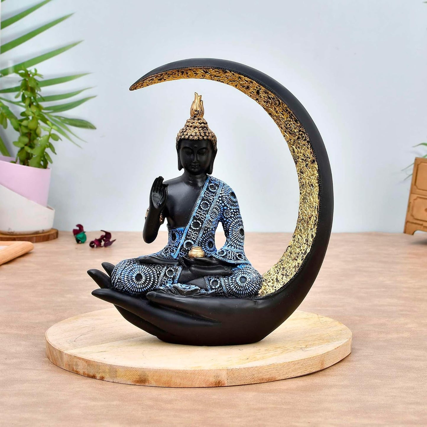 Rgyan Antique Big Meditating Moon Buddha Statue Showpiece for Home Decor