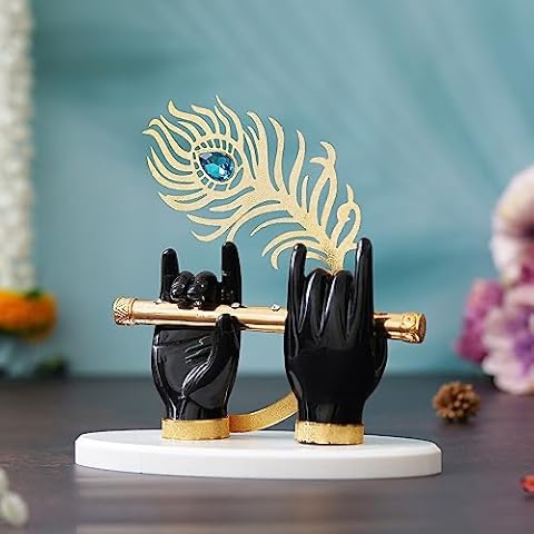 Krishna Ji Hands Black - with 24K Gold Plated Flute Symbol of Faith and Love | Car Dashboard, Office Desk & Pooja Temple