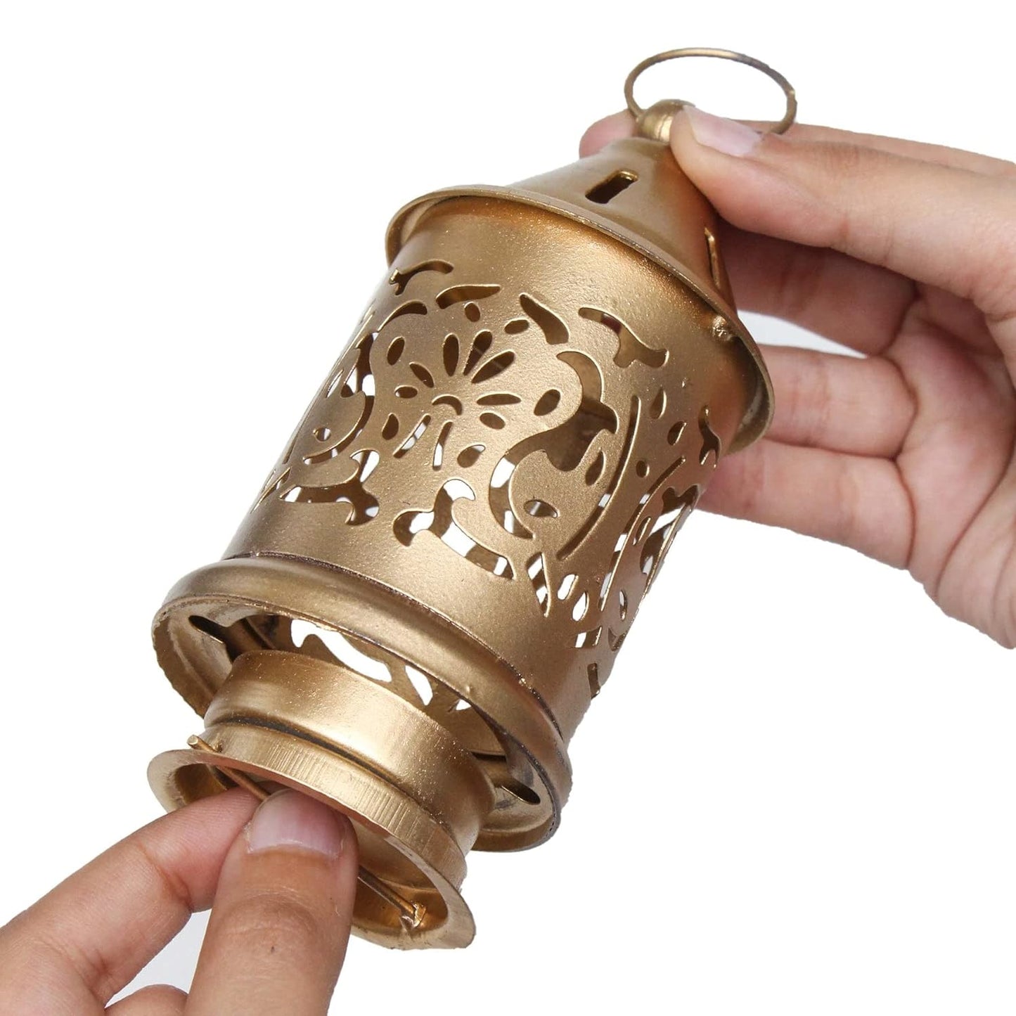 Rgyan Decorative Metal Hanging Lantern Gold / Lantern for Home Decoration (Pack of 2)