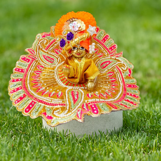 Moti Work Shaneel Lace Golden colour Laddu Gopal Poshak/Dress