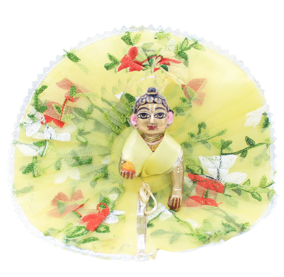 Frill Dress/Poshak Yellow Flower Design For Laddu Gopal Ji