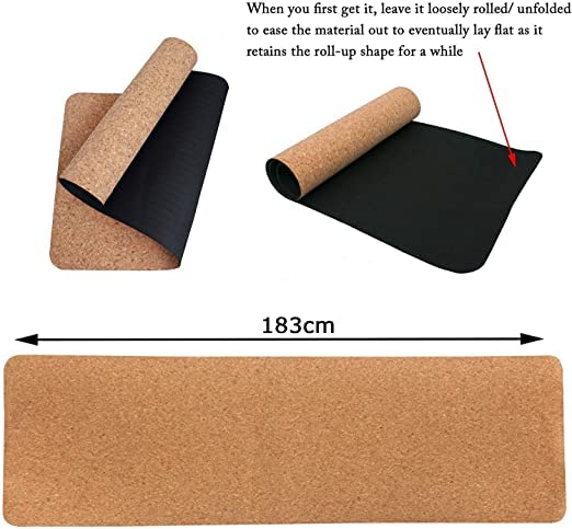 Rgyan Non Slip Organic Cork and EVA Yoga mat with strap for Yoga Pilate Gymnastics, Double Sided (72 inch x 24 inch)