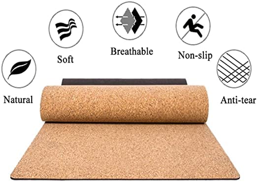 Rgyan Non Slip Organic Cork and EVA Yoga mat with strap for Yoga Pilate Gymnastics, Double Sided (72 inch x 24 inch)