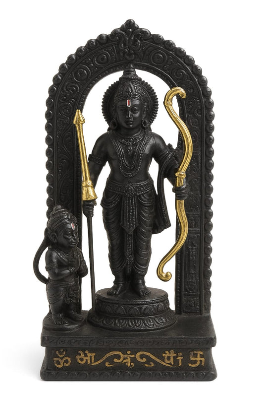Rgyan, Divine Lord Ram and Hanuman Idol | Black & Gold Ram Darbar Statue | Resin Ram Lalla Murti for Home Temple, Office & Puja Room | Spiritual Gift & Home Decor Item