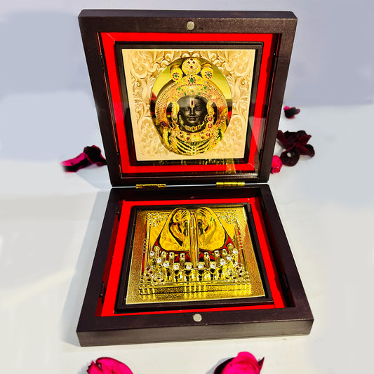 Shree Ram Lalla Face idol 24Karat Gold Plated Decorative Photo Frame with Charan Paduka