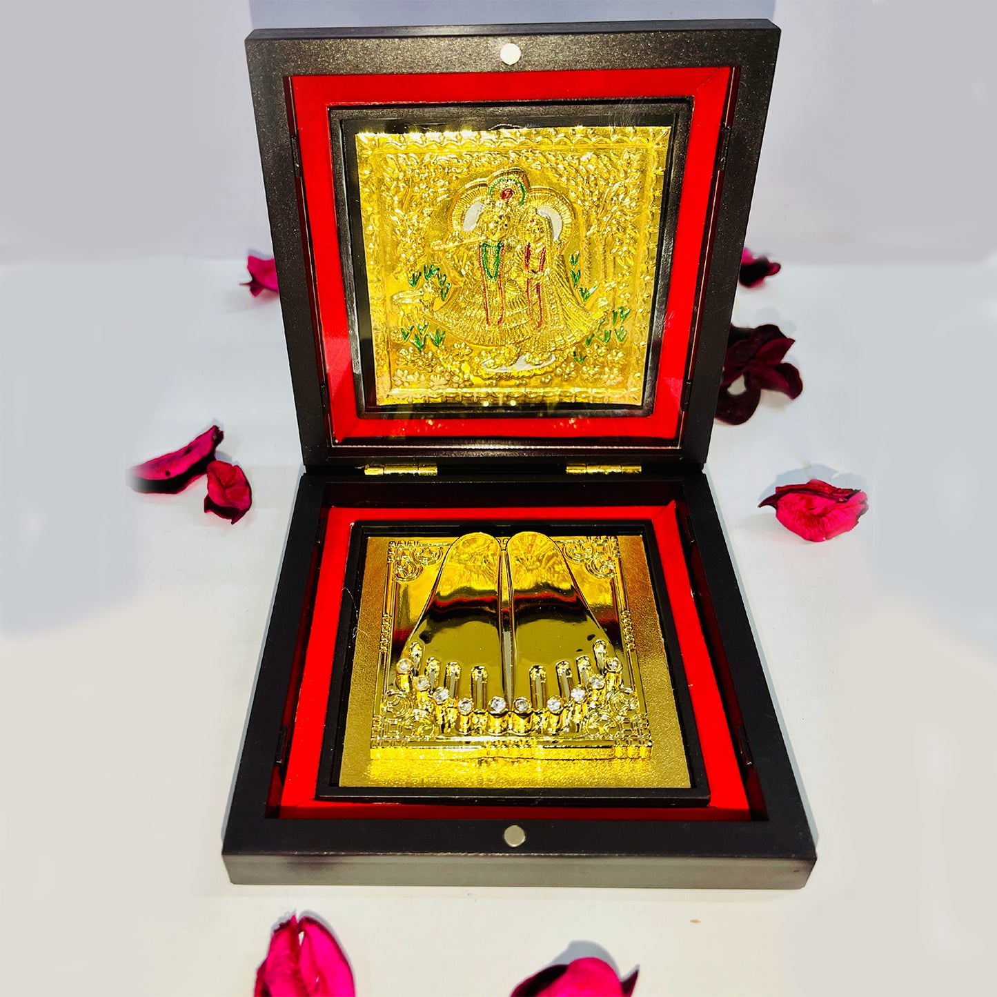 Rgyan RadhaKrishna  24K Gold Plated Religious Photo Frame with Charan Paduka Return Gifts for Home Puja Office