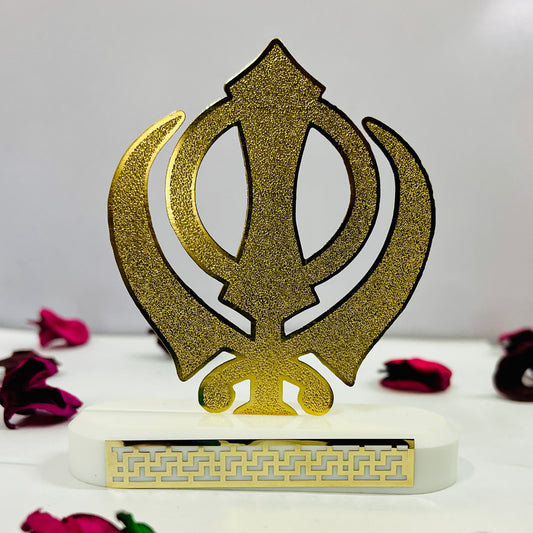 Khanda Sikh Symbol 24 karat Gold Plated Metallic Design modern showpiece for Home Decor