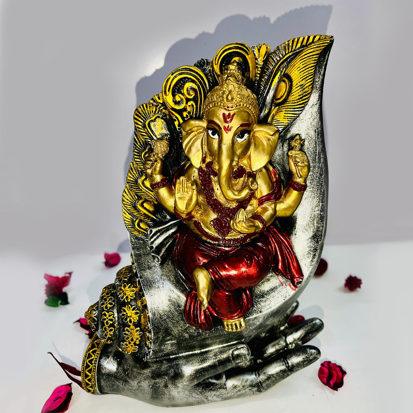 Rgyan Shank Ganesha Resin Statue - Lord Ganesha in Divine Conch Shell for Puja