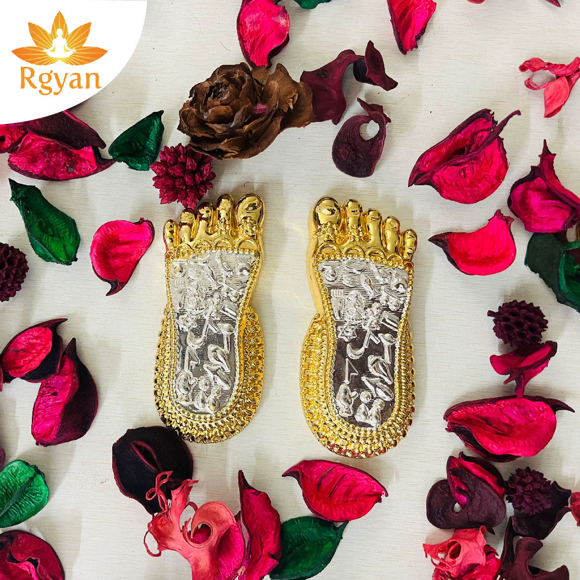 Rgyan Maa Lakshmi Charan Paduka 24K Gold and 999 Silver Plated