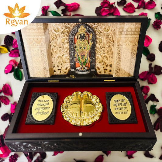 Rgyan Ram Lalla  24K Gold Plated Religious Frame Photo Frame with Charan Paduka Return Gifts for Home Puja Office