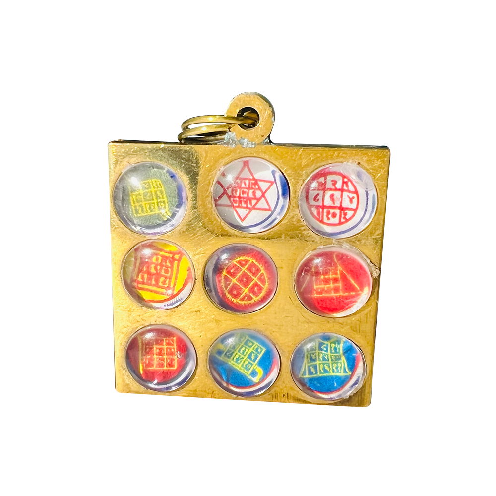 Shri Navgraha Raksha Kavach Yantra Pendant Brass / Locket To Negate Maleific effects of Nine Planets.