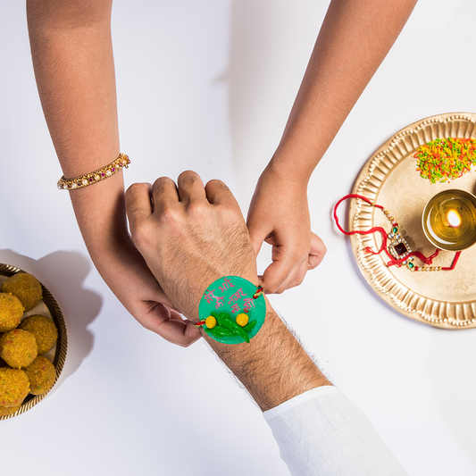 Handmade Customized Clay (Mere Bhai ko Nazar Na Lge Green) Rakhi