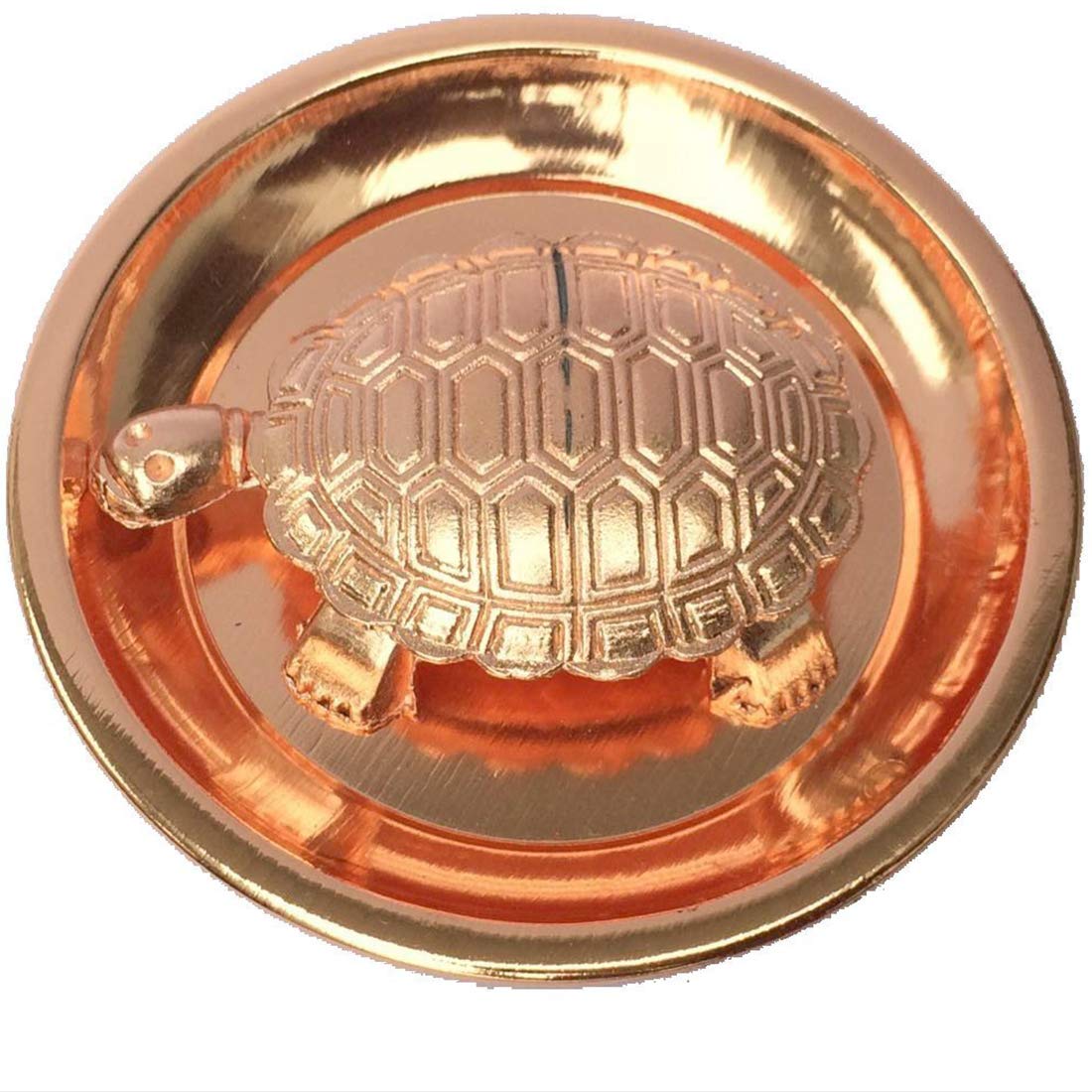 Copper Metal Feng Shui Vastu Turtle Tortoise with Plate (4-Inch)