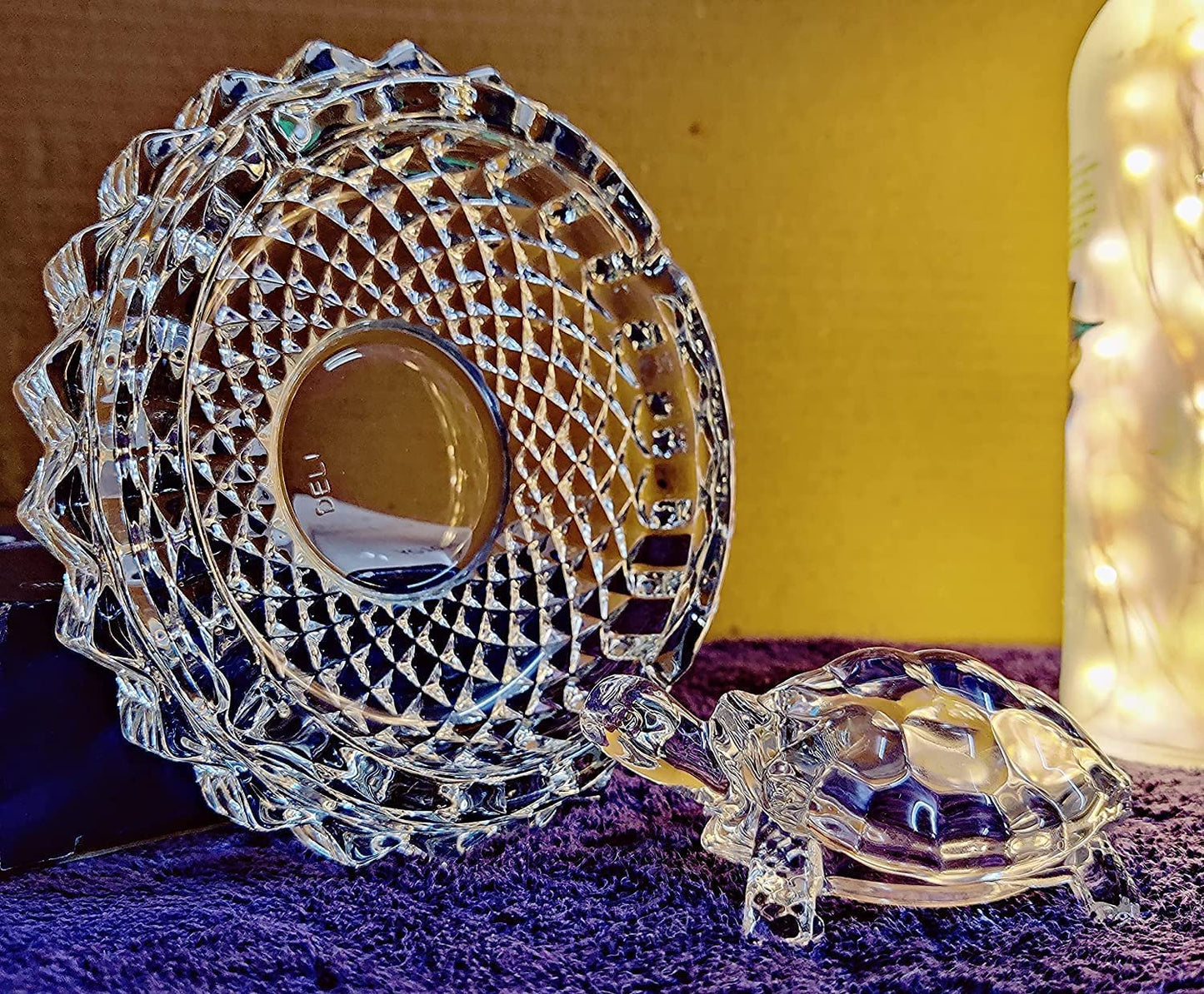 Crystal Tortoise Glass turtle with Beautiful Bowl Plate Vastu Set for Good Luck.