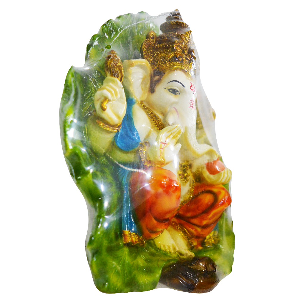 Green Pan Patta Ganesh Idol - Multicolor