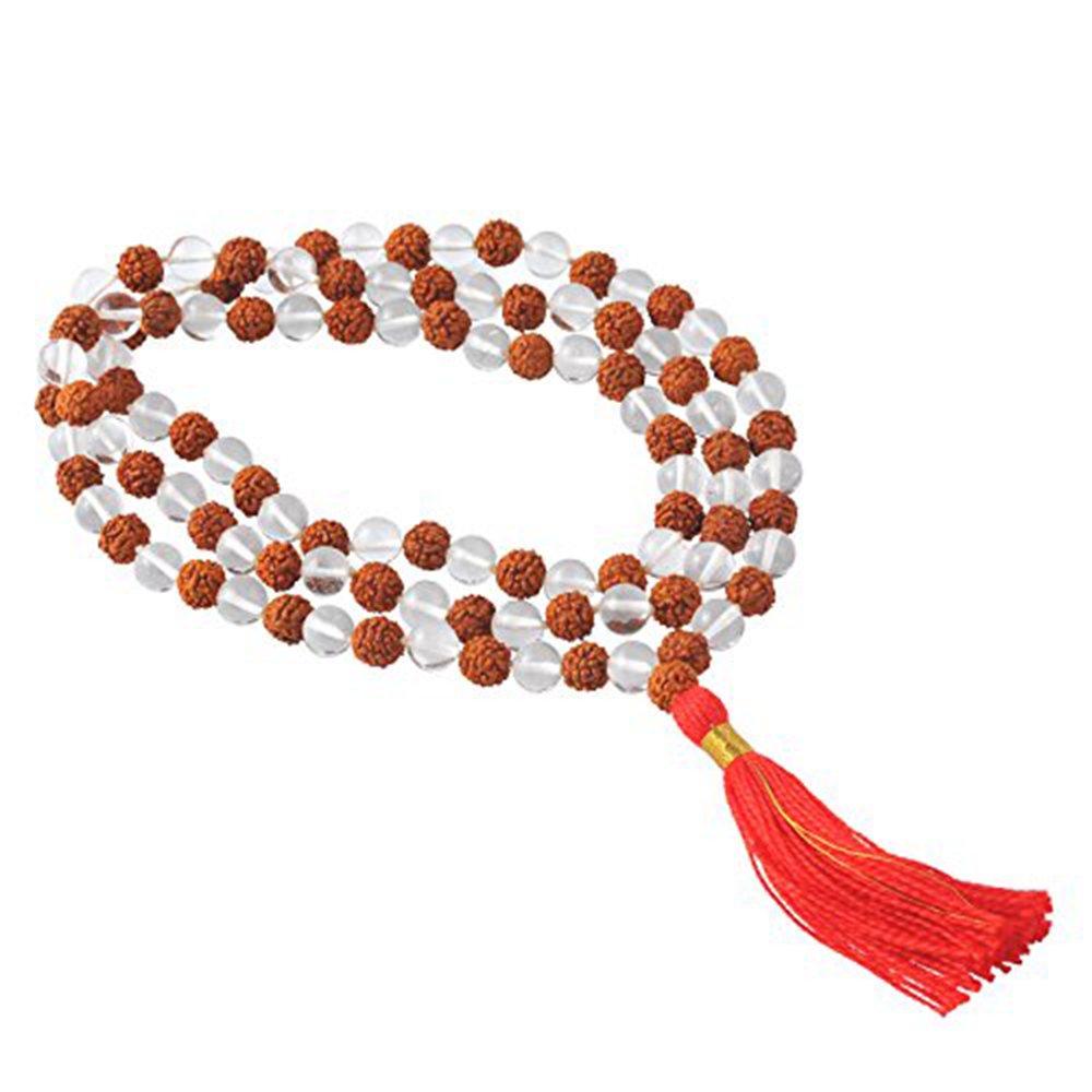 Crystal Rudraksha Mala with Sphatik (Crystal Quartz) 108 Beads
