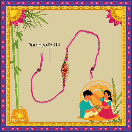 Madhubani Printed Handmade Bamboo Rakhi (Diamond) for Brother, Celebrate Eco Friendly Raksha Bandhan