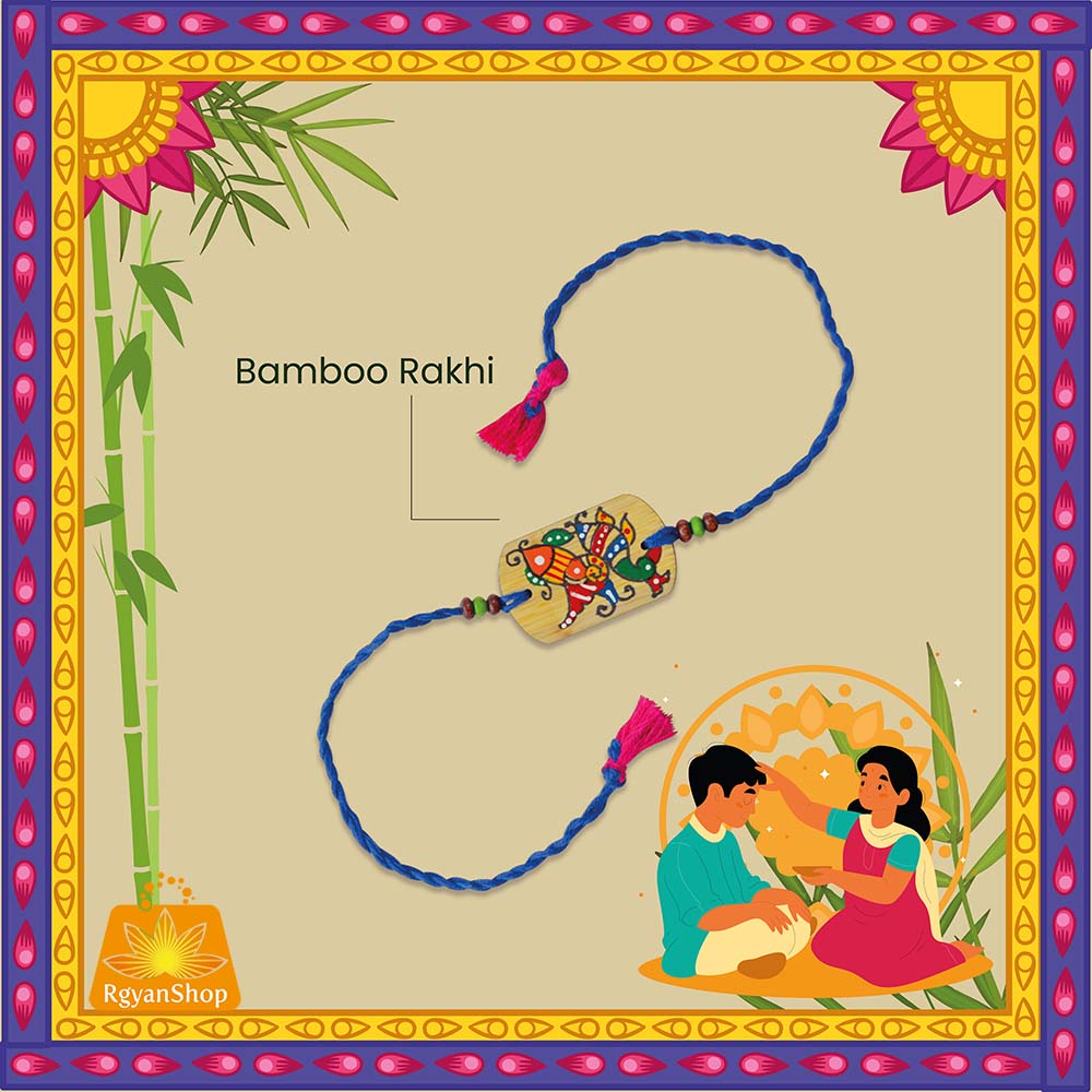 Madhubani Printed Handmade Bamboo Rakhi (Rural) for Brother, Celebrate Eco Friendly Raksha Bandhan