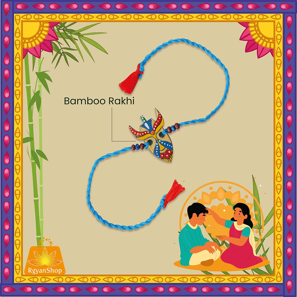 Madhubani Printed Handmade Bamboo Rakhi (Rocket) for Brother, Celebrate Eco Friendly Raksha Bandhan